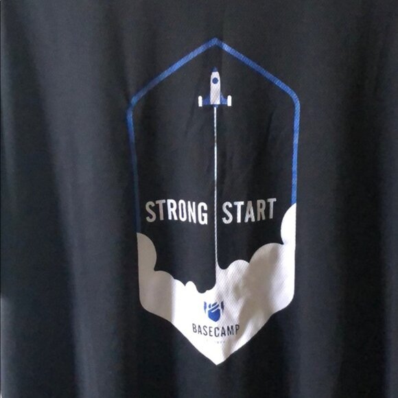 New Basecamp Fitness athletic workout rocket logo graphic tech crew neck t-shirt - Picture 2 of 5